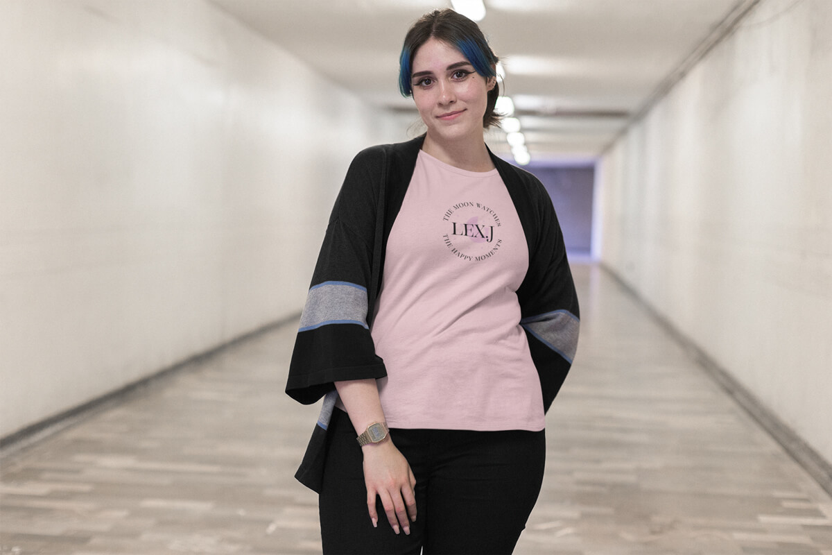 mockup-of-a-girl-wearing-a-plus-size-tee-in-a-long-urban-hallway-25485